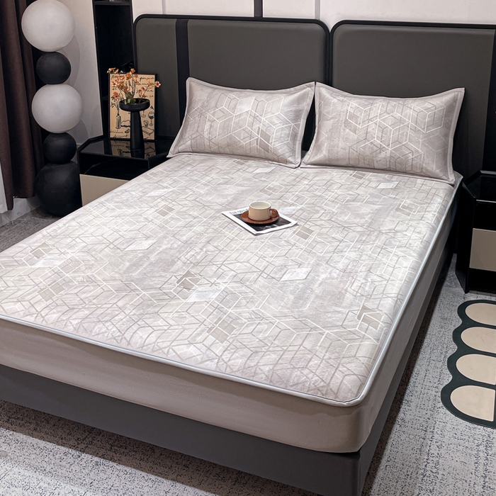 91家纺网 家纺一手货源 找家纺 富馨莱 2026新款高端竹纤维床笠款软凉席三件套夏季凉席席子 维度空间