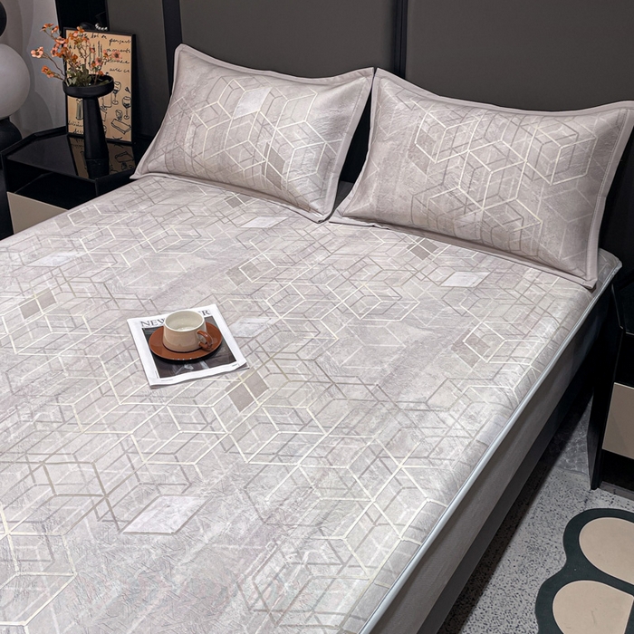 91家纺网 家纺一手货源 找家纺 富馨莱 2026新款高端竹纤维床笠款软凉席三件套夏季凉席席子 维度空间