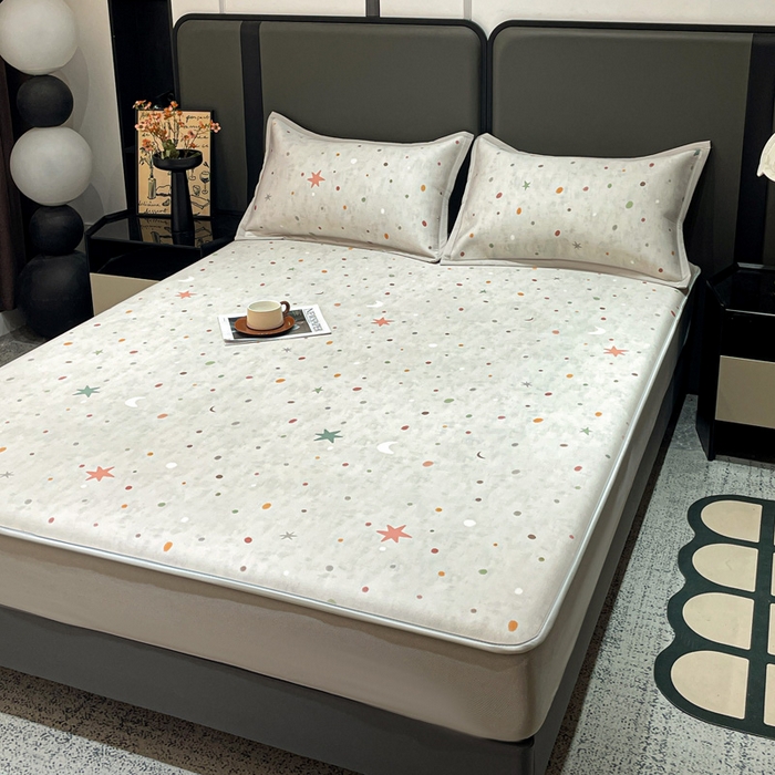 91家纺网 家纺一手货源 找家纺 富馨莱 2026新款高端竹纤维床笠款软凉席三件套夏季凉席席子 星月交辉