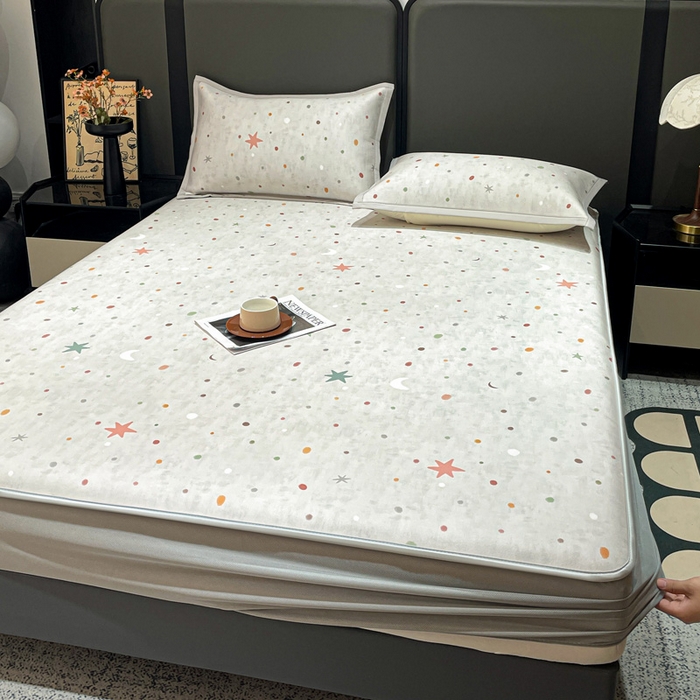 91家纺网 家纺一手货源 找家纺 富馨莱 2026新款高端竹纤维床笠款软凉席三件套夏季凉席席子 星月交辉