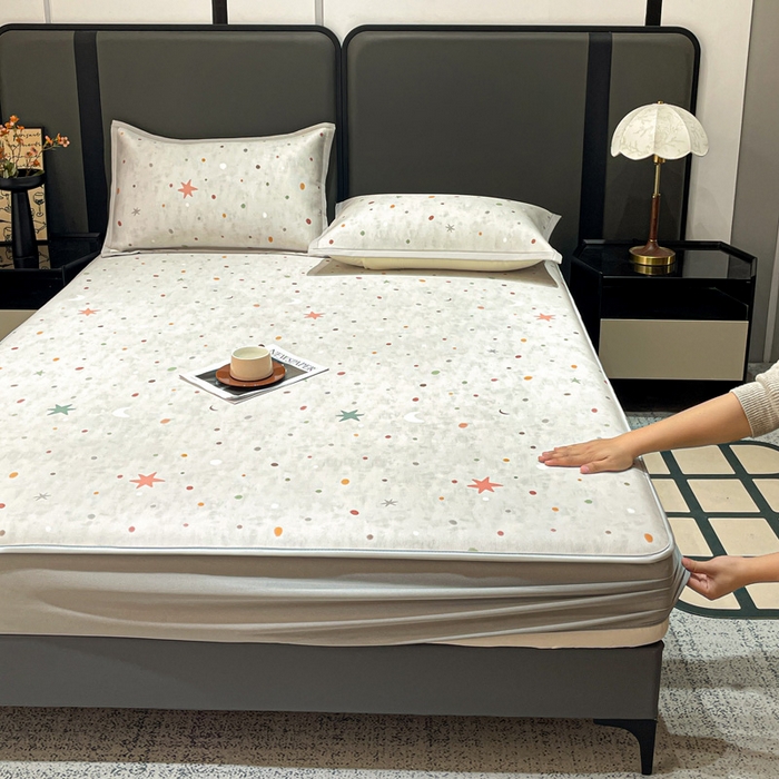 91家纺网 家纺一手货源 找家纺 富馨莱 2026新款高端竹纤维床笠款软凉席三件套夏季凉席席子 星月交辉