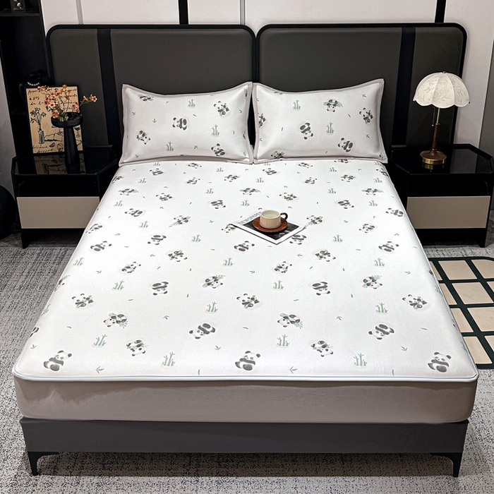 91家纺网 家纺一手货源 找家纺 富馨莱 2026新款高端竹纤维床笠款软凉席三件套夏季凉席席子 竹子熊猫