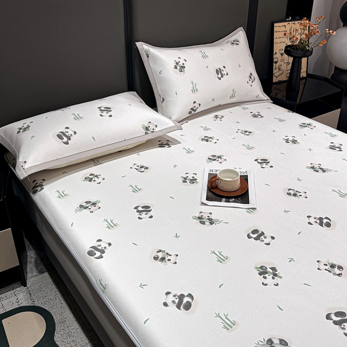 91家纺网 家纺一手货源 找家纺 富馨莱 2026新款高端竹纤维床笠款软凉席三件套夏季凉席席子 竹子熊猫