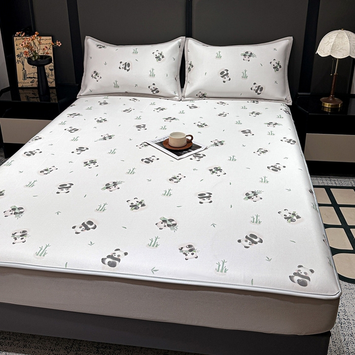 91家纺网 家纺一手货源 找家纺 富馨莱 2026新款高端竹纤维床笠款软凉席三件套夏季凉席席子 竹子熊猫