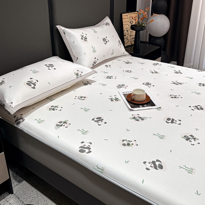 91家纺网 家纺一手货源 找家纺 富馨莱 2026新款高端竹纤维床笠款软凉席三件套夏季凉席席子 竹子熊猫