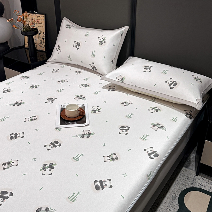 91家纺网 家纺一手货源 找家纺 富馨莱 2026新款高端竹纤维床笠款软凉席三件套夏季凉席席子 竹子熊猫