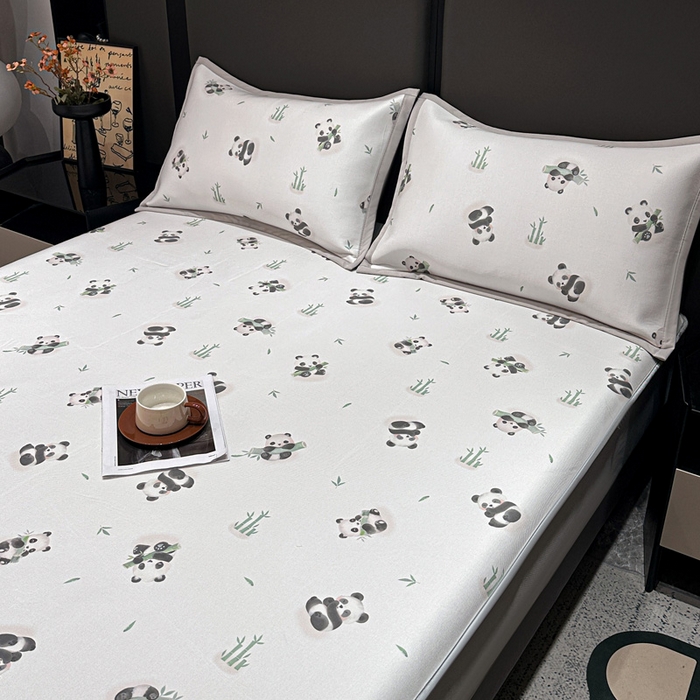 91家纺网 家纺一手货源 找家纺 富馨莱 2026新款高端竹纤维床笠款软凉席三件套夏季凉席席子 竹子熊猫