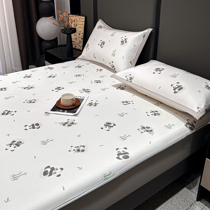 91家纺网 家纺一手货源 找家纺 富馨莱 2026新款高端竹纤维床笠款软凉席三件套夏季凉席席子 竹子熊猫