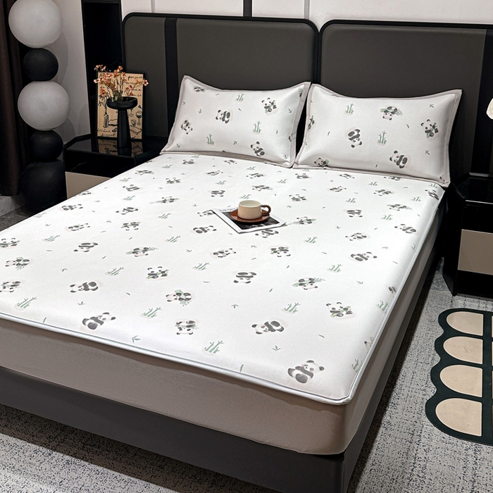 91家纺网 家纺一手货源 找家纺 富馨莱 2026新款高端竹纤维床笠款软凉席三件套夏季凉席席子 竹子熊猫