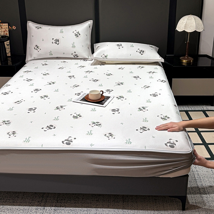 91家纺网 家纺一手货源 找家纺 富馨莱 2026新款高端竹纤维床笠款软凉席三件套夏季凉席席子 竹子熊猫