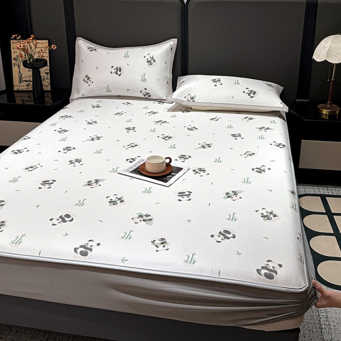 91家纺网 家纺一手货源 找家纺 富馨莱 2026新款高端竹纤维床笠款软凉席三件套夏季凉席席子 竹子熊猫