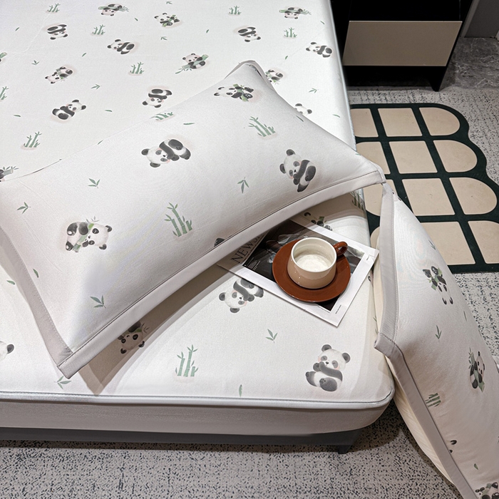 91家纺网 家纺一手货源 找家纺 富馨莱 2026新款高端竹纤维床笠款软凉席三件套夏季凉席席子 竹子熊猫