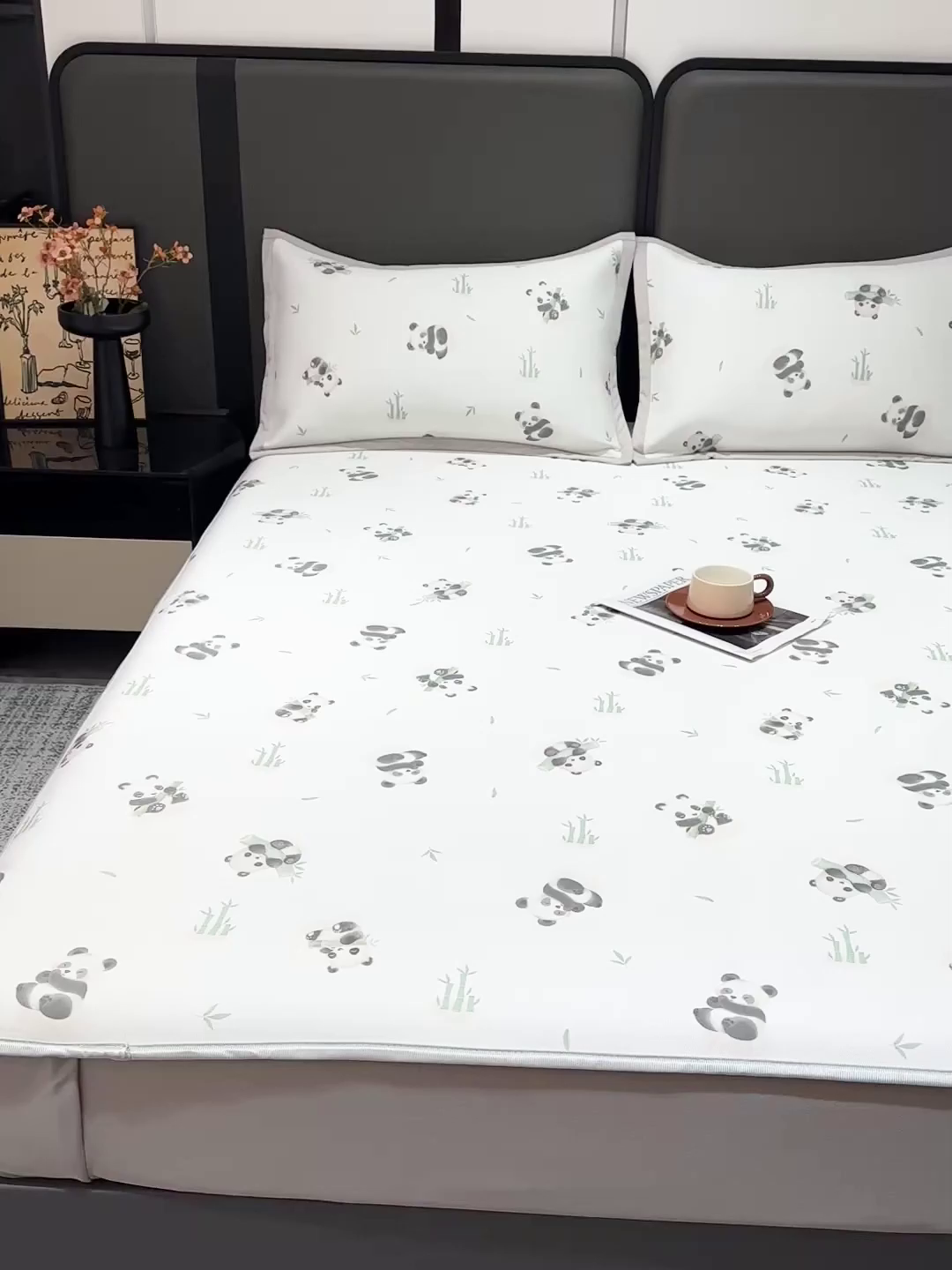 91家纺网 家纺一手货源 找家纺 富馨莱 2026新款高端竹纤维床笠款软凉席三件套夏季凉席席子 竹子熊猫