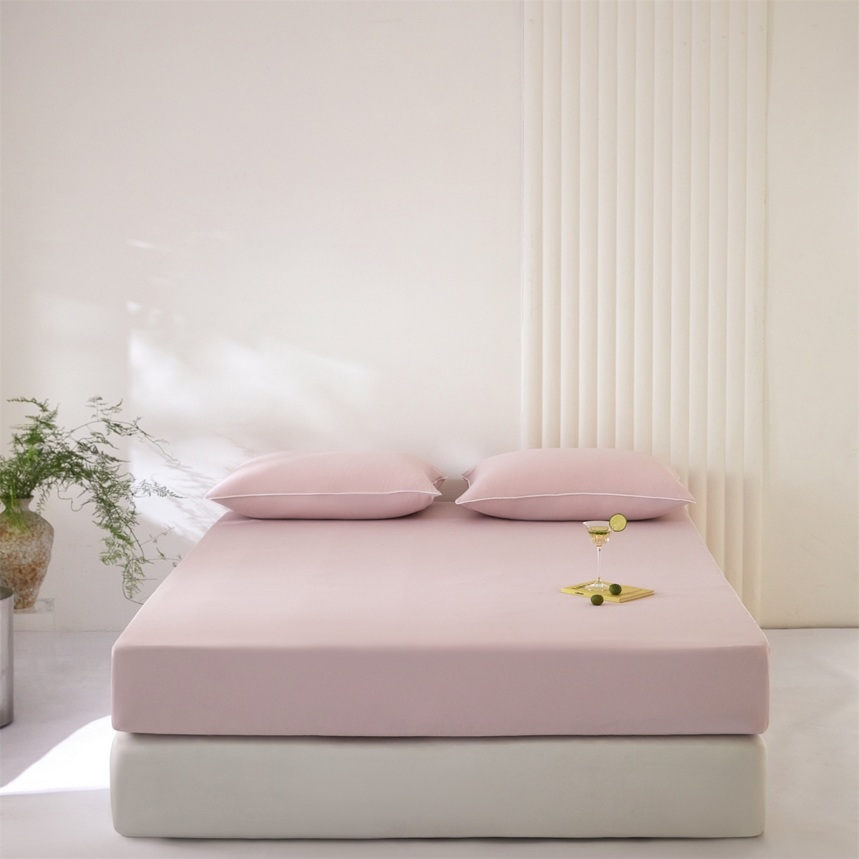 91家纺网 家纺一手货源 找家纺 头等舱  2026新款锦氨A类凉感（165克）床笠 某姆同款 豆沙粉