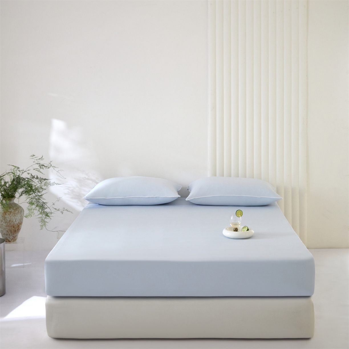 91家纺网 家纺一手货源 找家纺 头等舱  2026新款锦氨A类凉感（165克）床笠 某姆同款 蓝灰