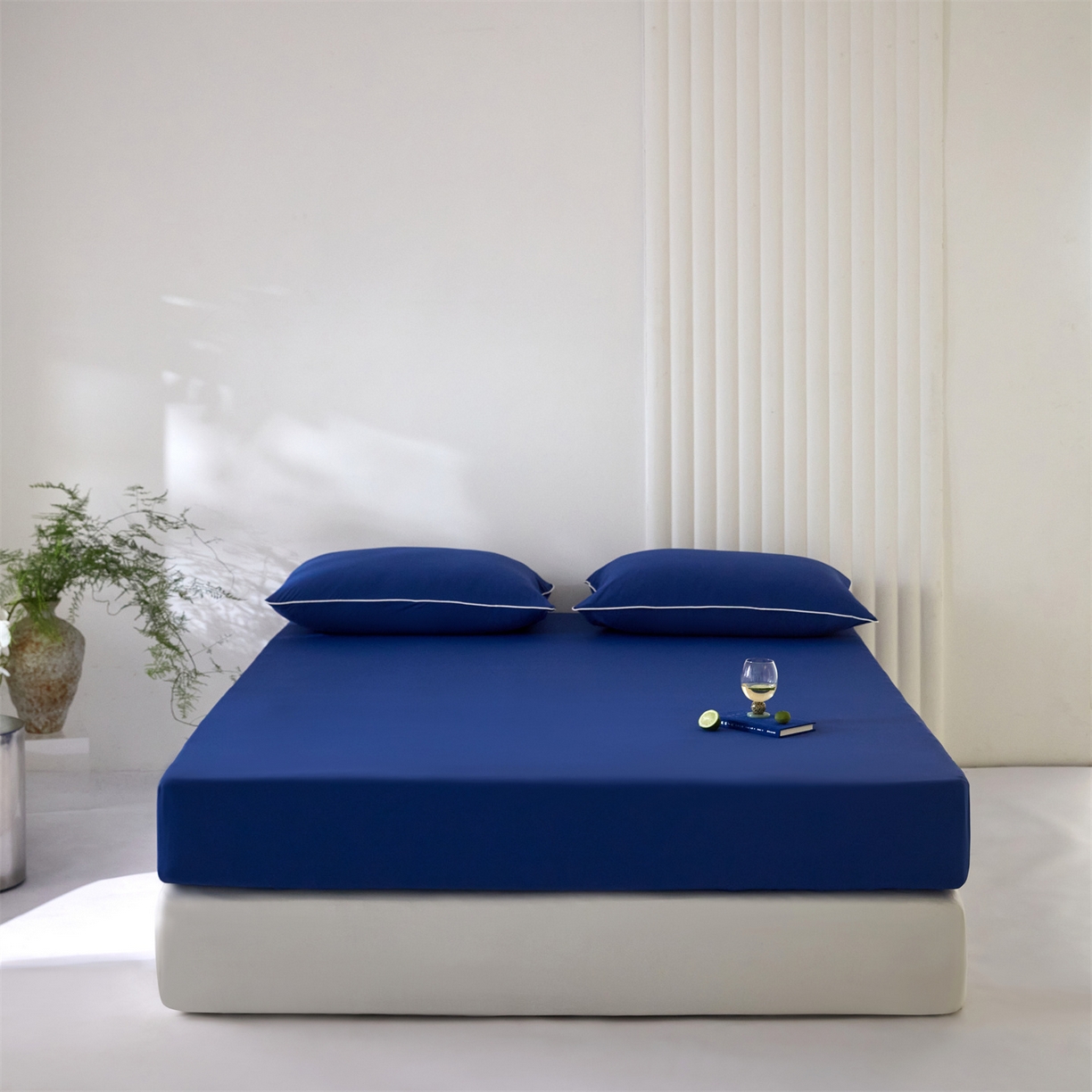 91家纺网 家纺一手货源 找家纺 头等舱  2026新款锦氨A类凉感（165克）床笠 某姆同款 深蓝