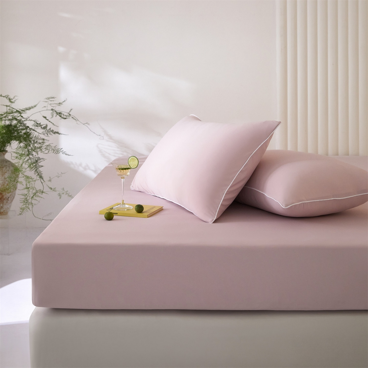 91家纺网 家纺一手货源 找家纺 头等舱  2026新款锦氨A类凉感（165克）床笠 某姆同款 豆沙粉