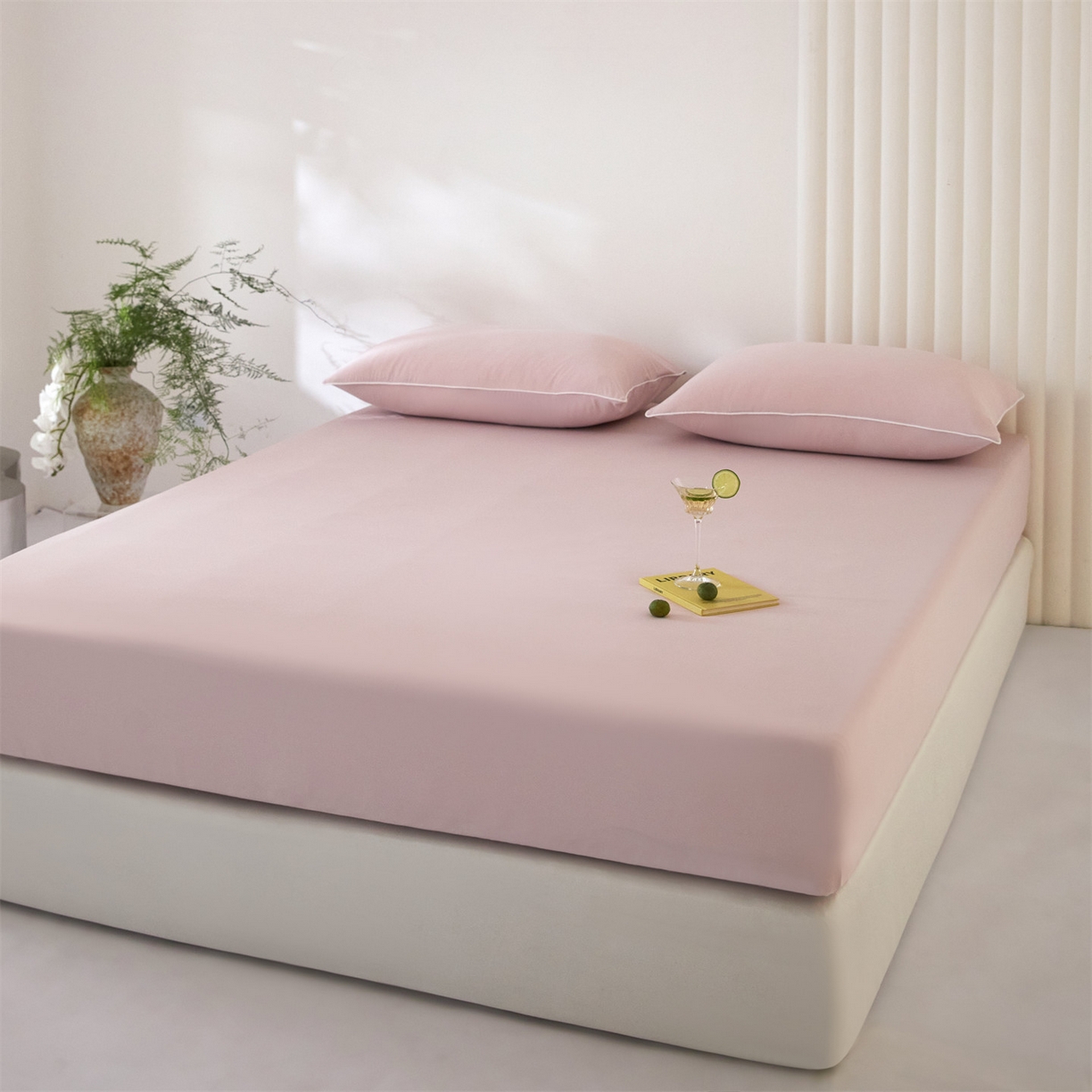 91家纺网 家纺一手货源 找家纺 头等舱  2026新款锦氨A类凉感（165克）床笠 某姆同款 豆沙粉