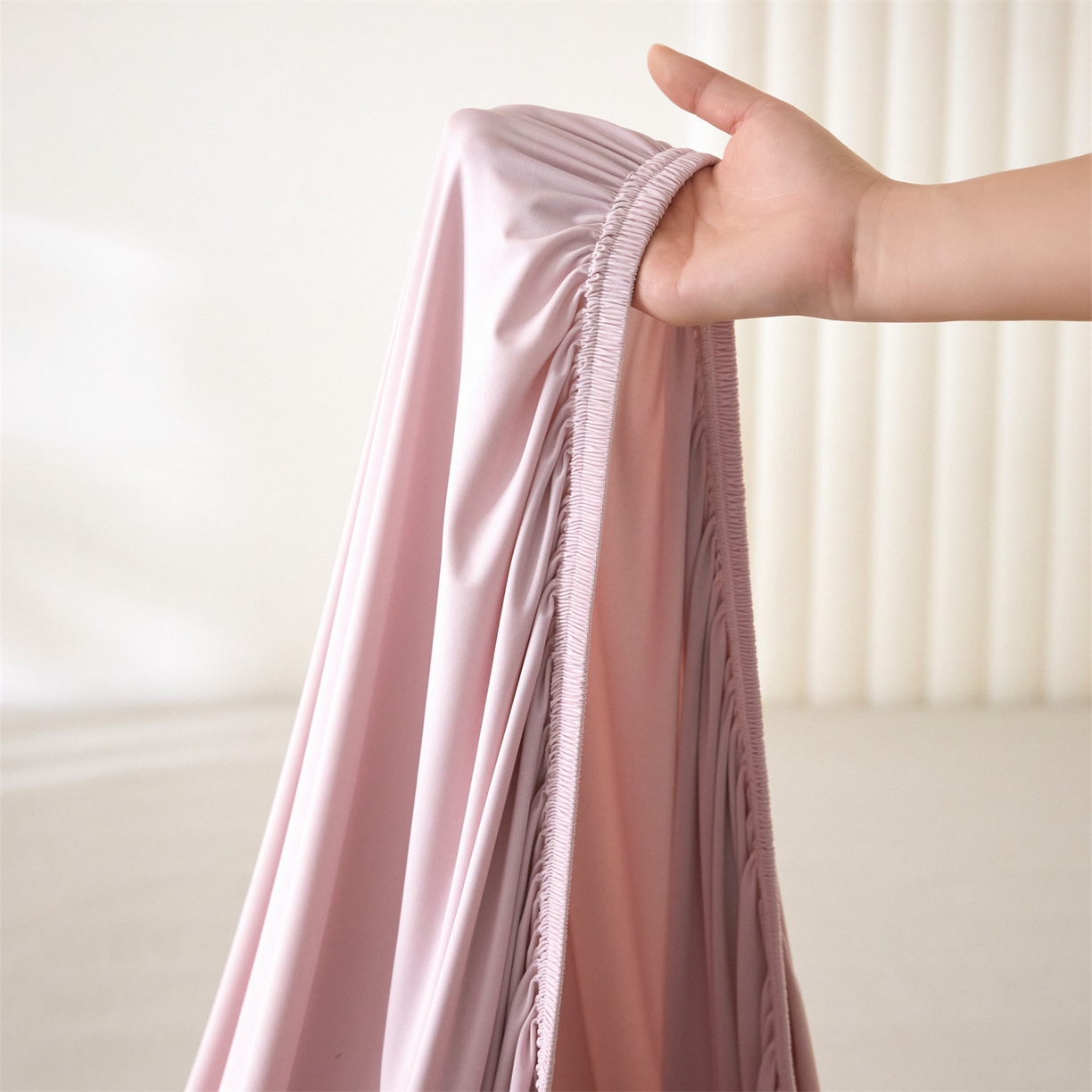 91家纺网 家纺一手货源 找家纺 头等舱  2026新款锦氨A类凉感（165克）床笠 某姆同款 豆沙粉