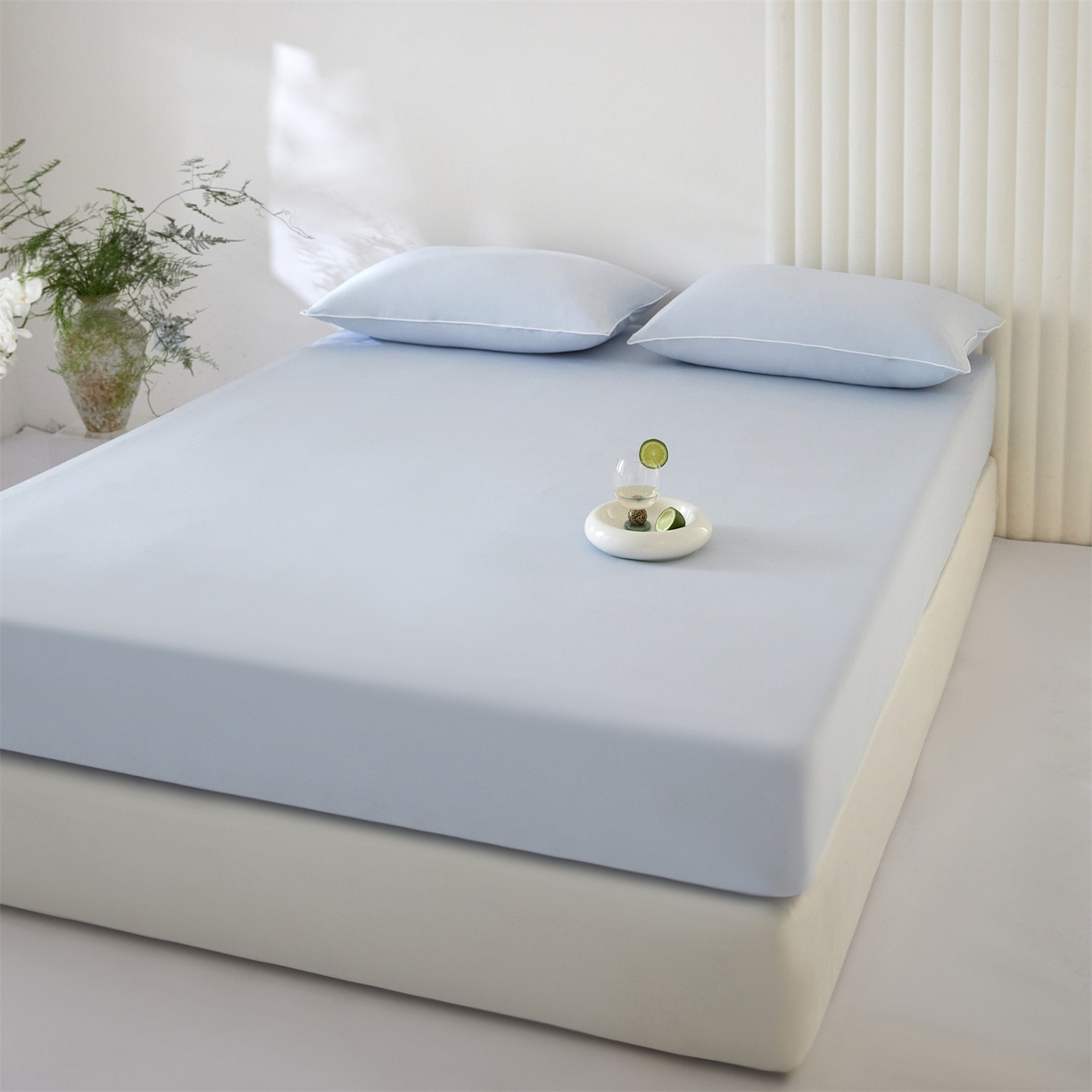 91家纺网 家纺一手货源 找家纺 头等舱  2026新款锦氨A类凉感（165克）床笠 某姆同款 蓝灰