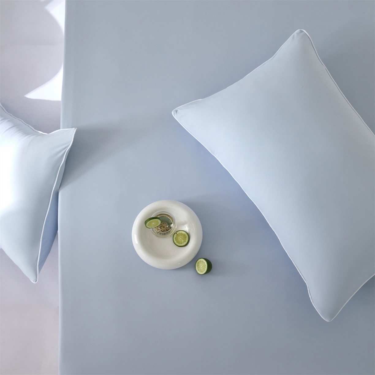 91家纺网 家纺一手货源 找家纺 头等舱  2026新款锦氨A类凉感（165克）床笠 某姆同款 蓝灰