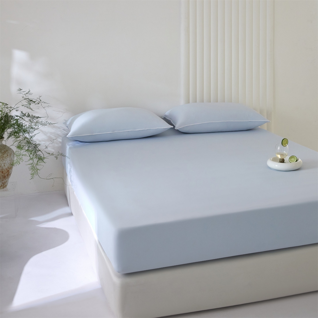 91家纺网 家纺一手货源 找家纺 头等舱  2026新款锦氨A类凉感（165克）床笠 某姆同款 蓝灰