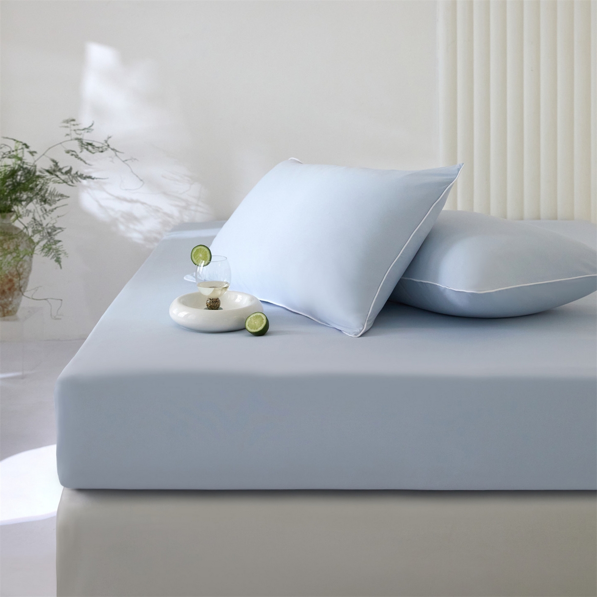 91家纺网 家纺一手货源 找家纺 头等舱  2026新款锦氨A类凉感（165克）床笠 某姆同款 蓝灰