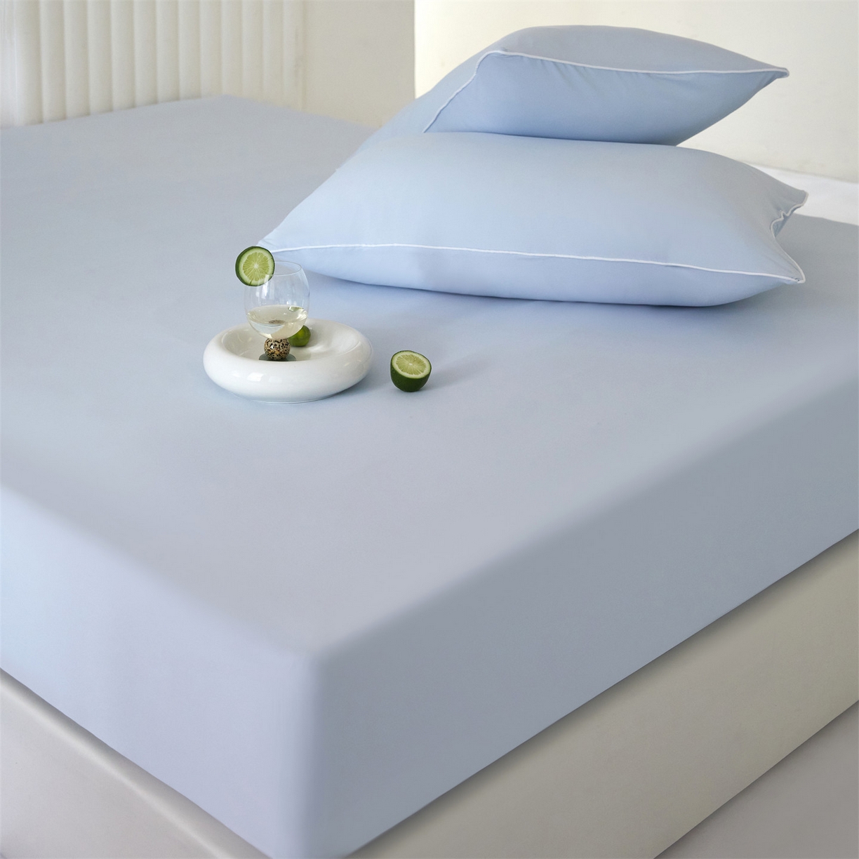 91家纺网 家纺一手货源 找家纺 头等舱  2026新款锦氨A类凉感（165克）床笠 某姆同款 蓝灰