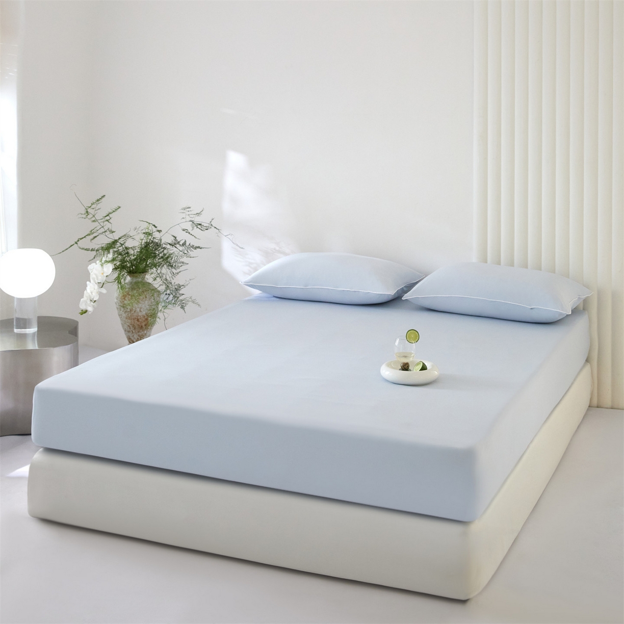 91家纺网 家纺一手货源 找家纺 头等舱  2026新款锦氨A类凉感（165克）床笠 某姆同款 蓝灰