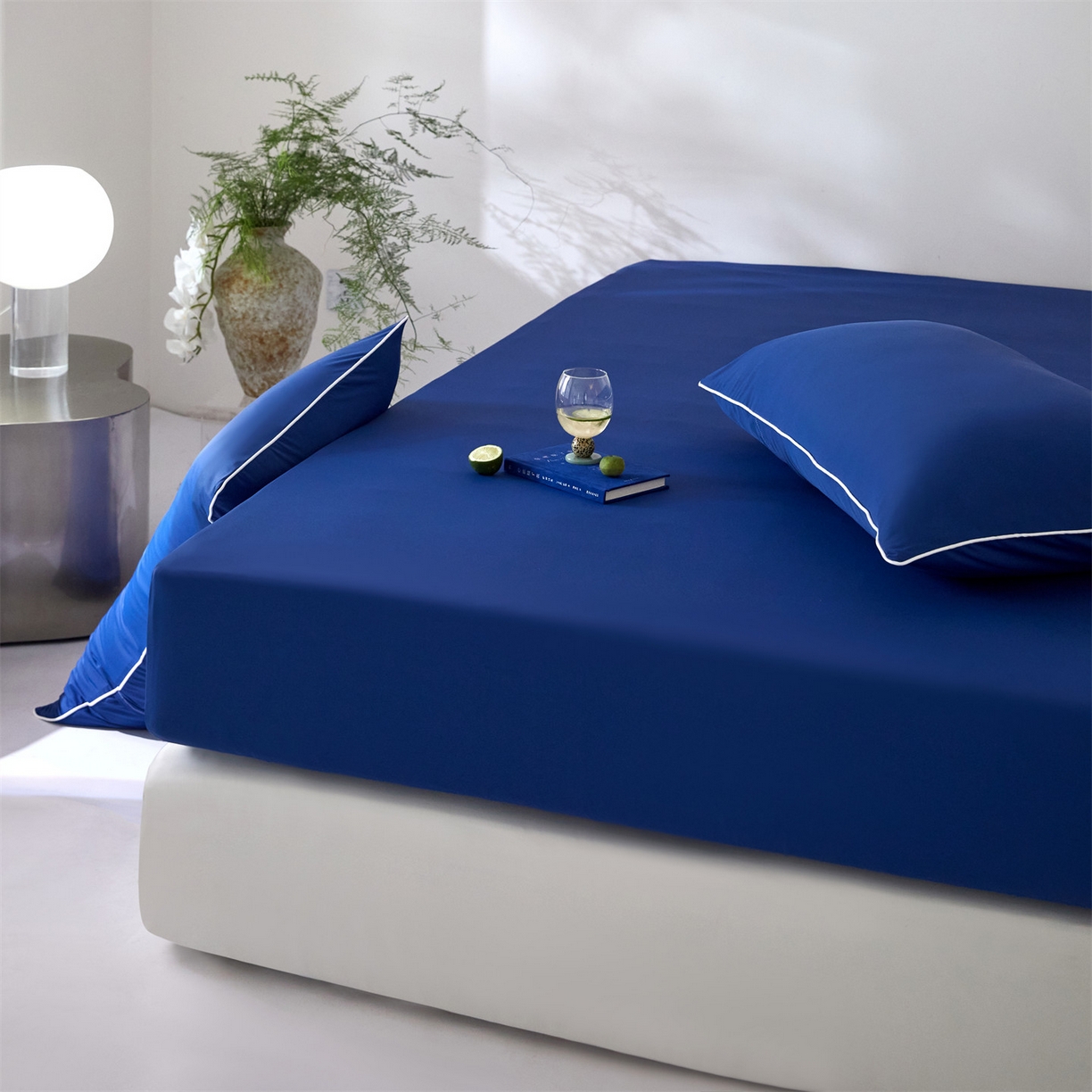 91家纺网 家纺一手货源 找家纺 头等舱  2026新款锦氨A类凉感（165克）床笠 某姆同款 深蓝