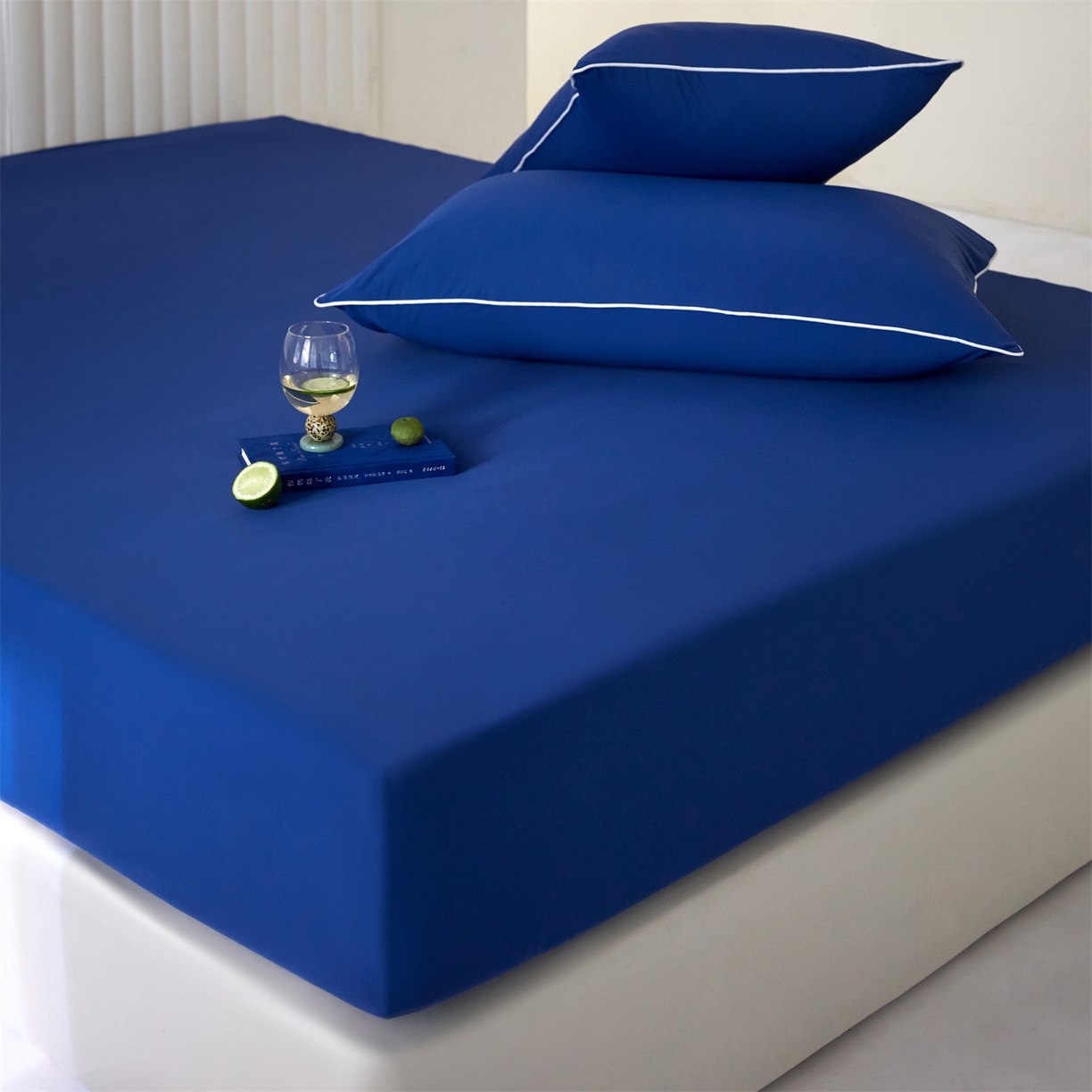 91家纺网 家纺一手货源 找家纺 头等舱  2026新款锦氨A类凉感（165克）床笠 某姆同款 深蓝