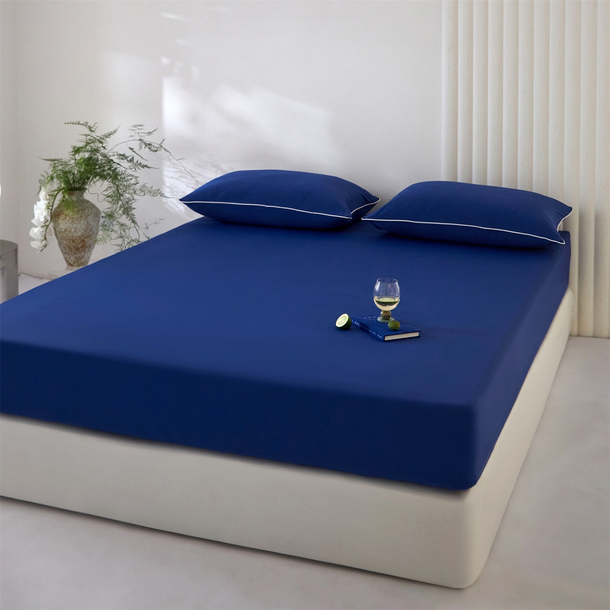 91家纺网 家纺一手货源 找家纺 头等舱  2026新款锦氨A类凉感（165克）床笠 某姆同款 深蓝