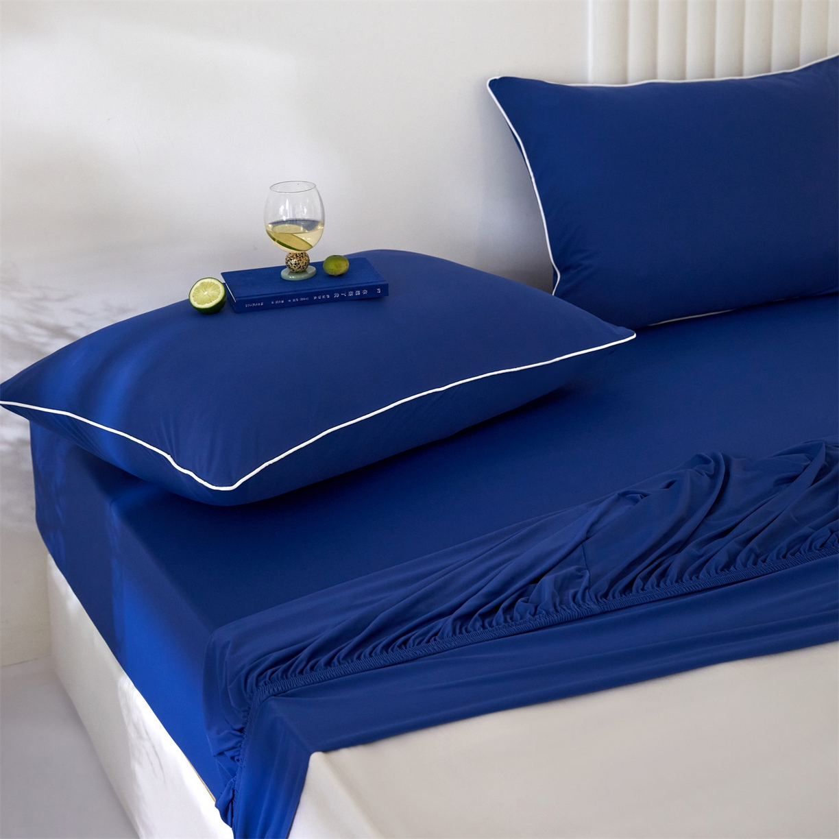 91家纺网 家纺一手货源 找家纺 头等舱  2026新款锦氨A类凉感（165克）床笠 某姆同款 深蓝