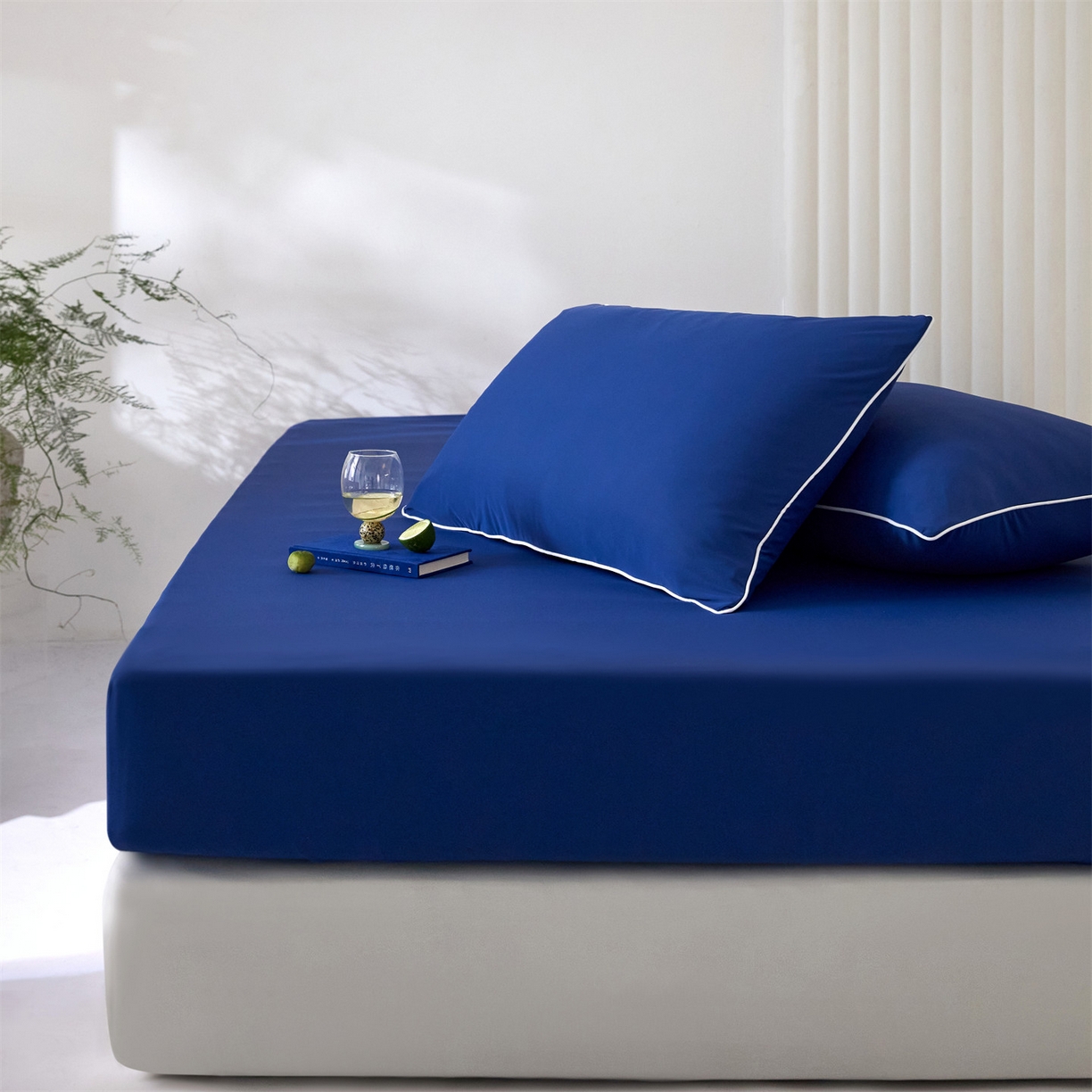 91家纺网 家纺一手货源 找家纺 头等舱  2026新款锦氨A类凉感（165克）床笠 某姆同款 深蓝