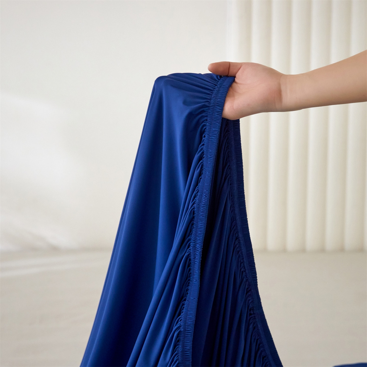 91家纺网 家纺一手货源 找家纺 头等舱  2026新款锦氨A类凉感（165克）床笠 某姆同款 深蓝