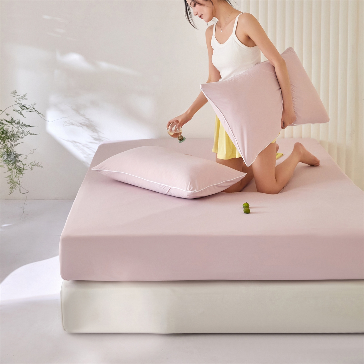 91家纺网 家纺一手货源 找家纺 头等舱  2026新款锦氨A类凉感（165克）床笠 某姆同款	 豆沙粉