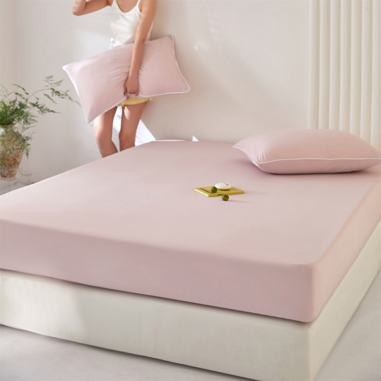 91家纺网 家纺一手货源 找家纺 头等舱  2026新款锦氨A类凉感（165克）床笠 某姆同款	 豆沙粉