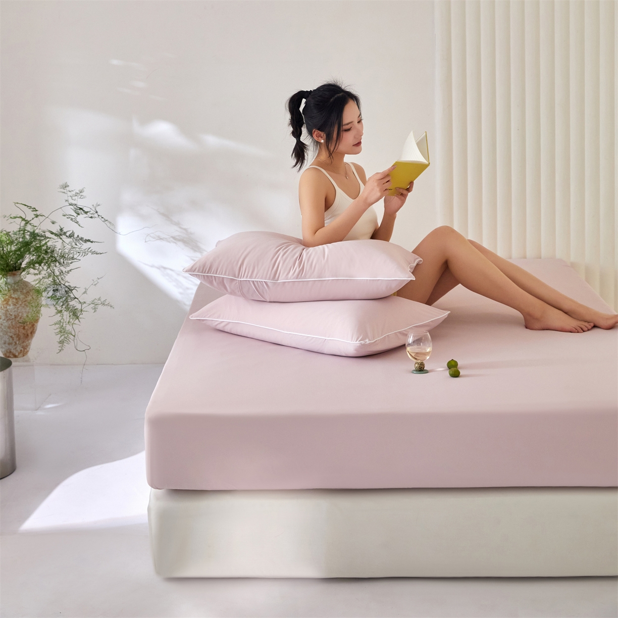 91家纺网 家纺一手货源 找家纺 头等舱  2026新款锦氨A类凉感（165克）床笠 某姆同款	 豆沙粉