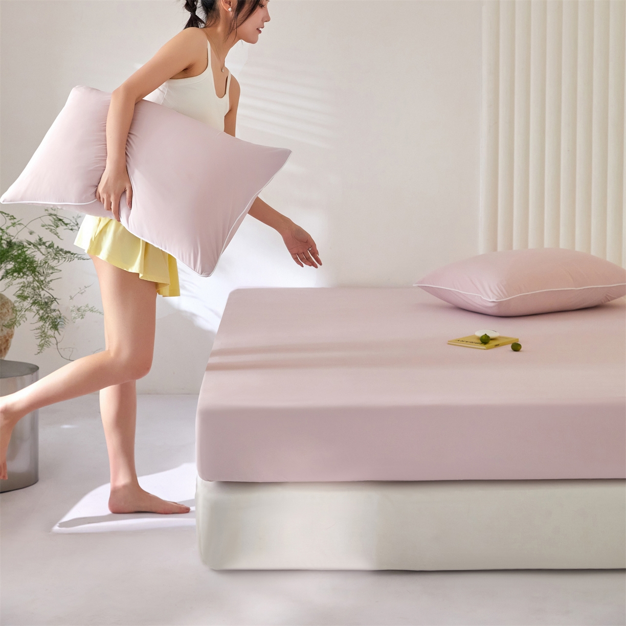 91家纺网 家纺一手货源 找家纺 头等舱  2026新款锦氨A类凉感（165克）床笠 某姆同款	 豆沙粉