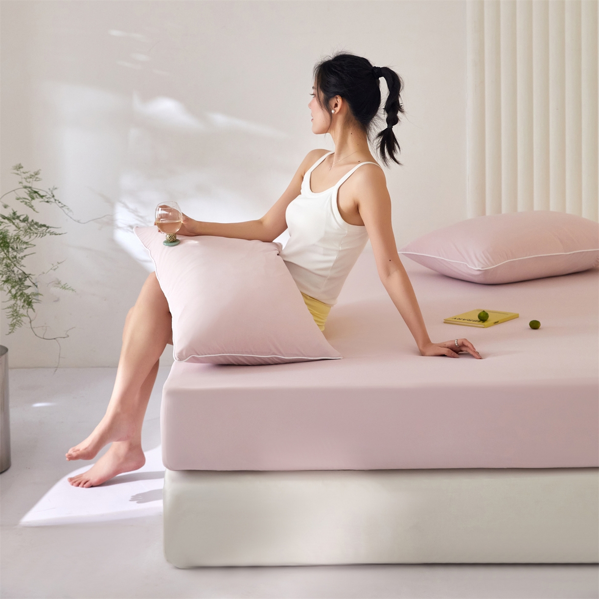 91家纺网 家纺一手货源 找家纺 头等舱  2026新款锦氨A类凉感（165克）床笠 某姆同款	 豆沙粉