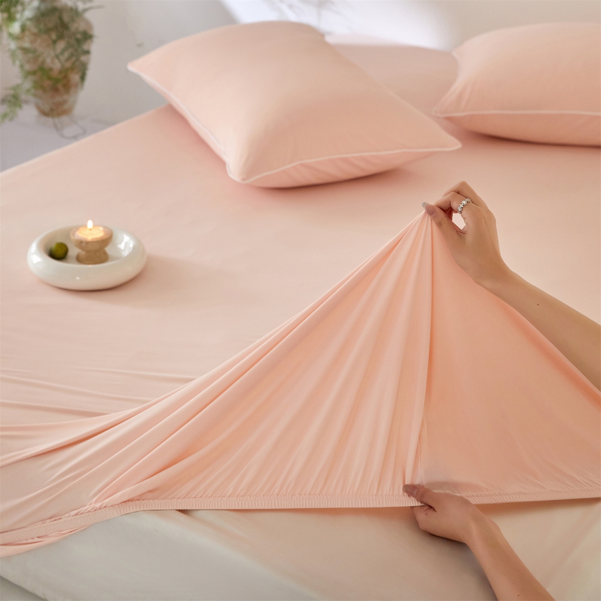 91家纺网 家纺一手货源 找家纺 头等舱  2026新款锦氨A类凉感（165克）床笠 某姆同款	 海棠玉