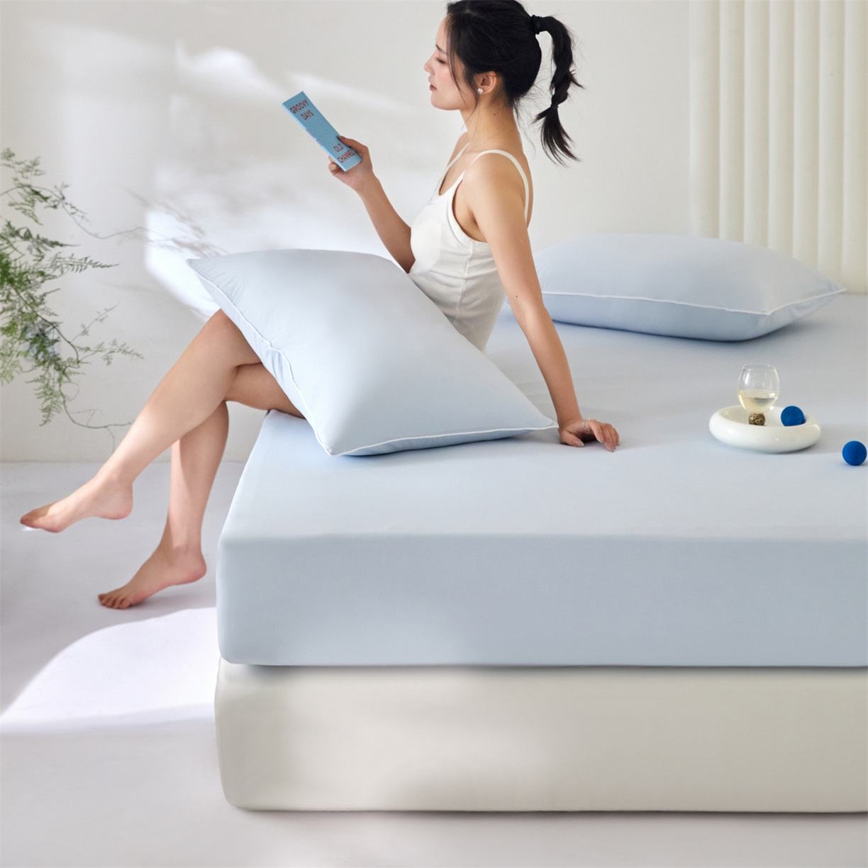 91家纺网 家纺一手货源 找家纺 头等舱  2026新款锦氨A类凉感（165克）床笠 某姆同款	 蓝灰