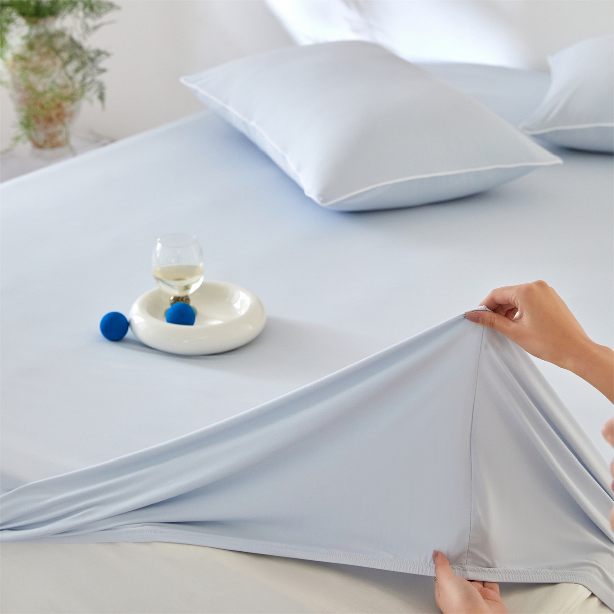 91家纺网 家纺一手货源 找家纺 头等舱  2026新款锦氨A类凉感（165克）床笠 某姆同款	 蓝灰