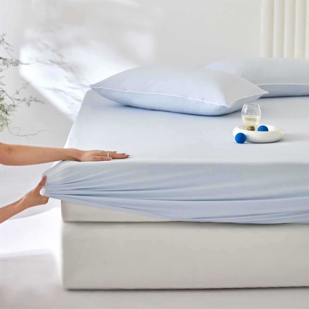 91家纺网 家纺一手货源 找家纺 头等舱  2026新款锦氨A类凉感（165克）床笠 某姆同款	 蓝灰