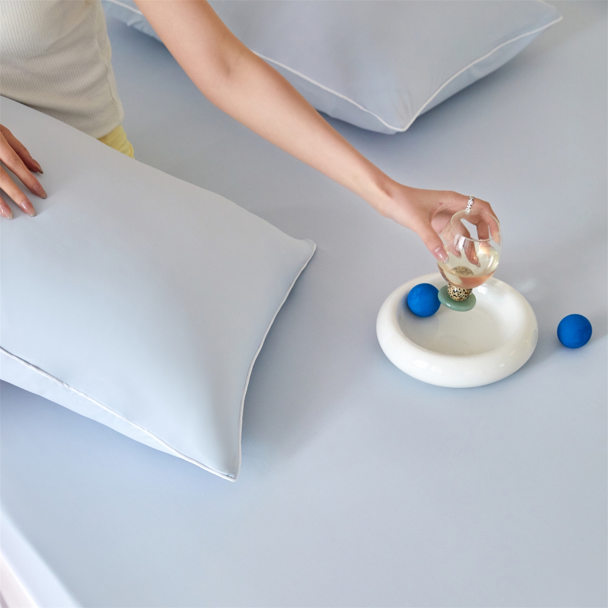 91家纺网 家纺一手货源 找家纺 头等舱  2026新款锦氨A类凉感（165克）床笠 某姆同款	 蓝灰