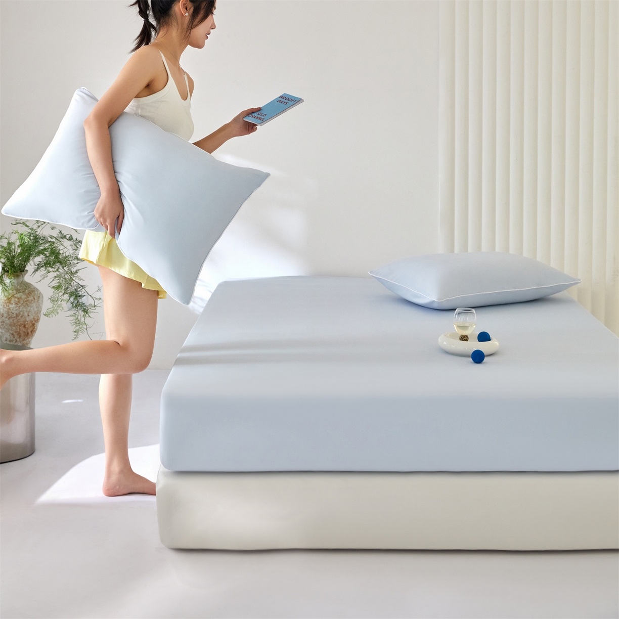 91家纺网 家纺一手货源 找家纺 头等舱  2026新款锦氨A类凉感（165克）床笠 某姆同款	 蓝灰