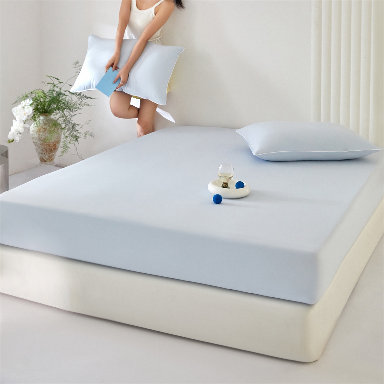 头等舱  2026新款锦氨A类凉感（165克）床笠 某姆同款	 蓝灰