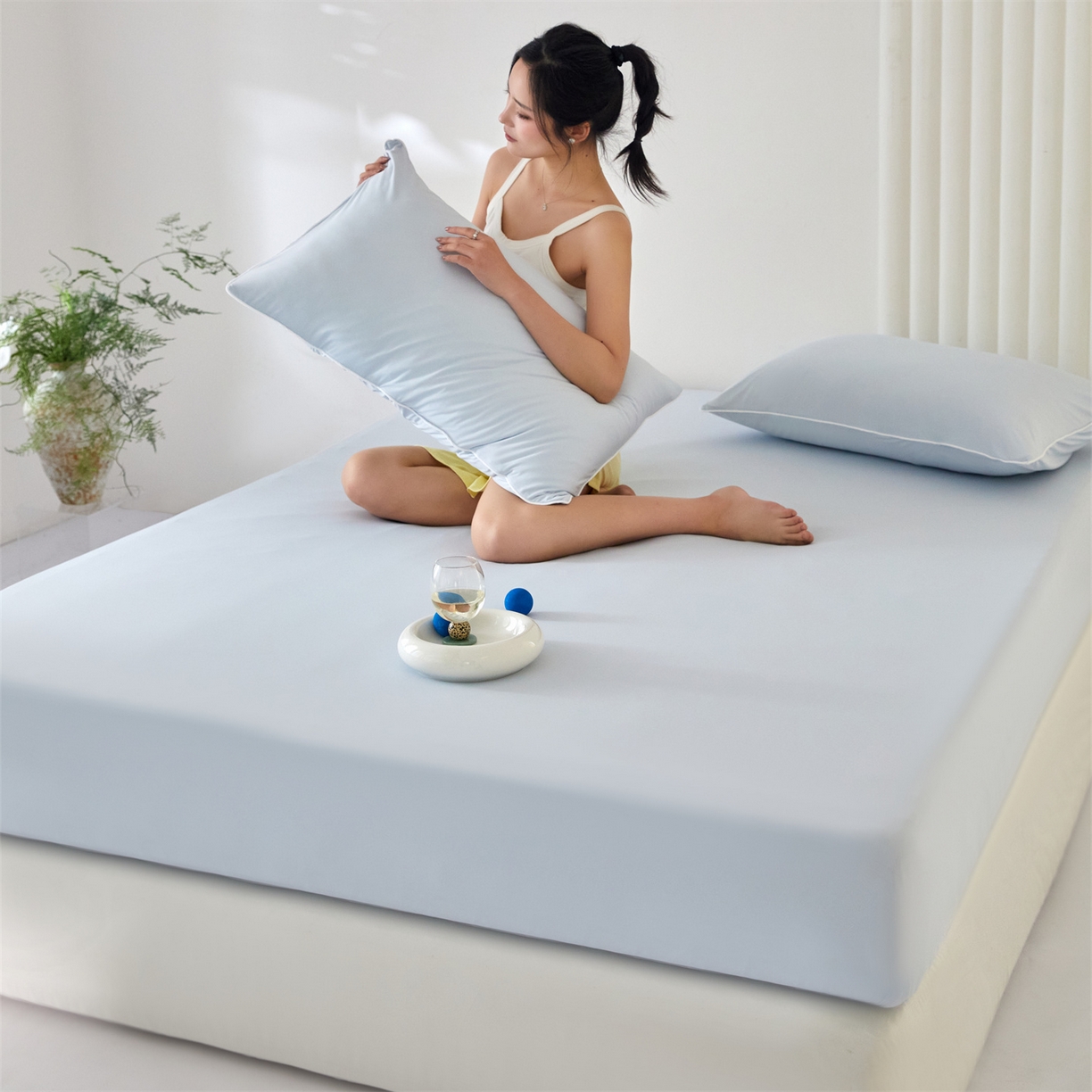 91家纺网 家纺一手货源 找家纺 头等舱  2026新款锦氨A类凉感（165克）床笠 某姆同款	 蓝灰