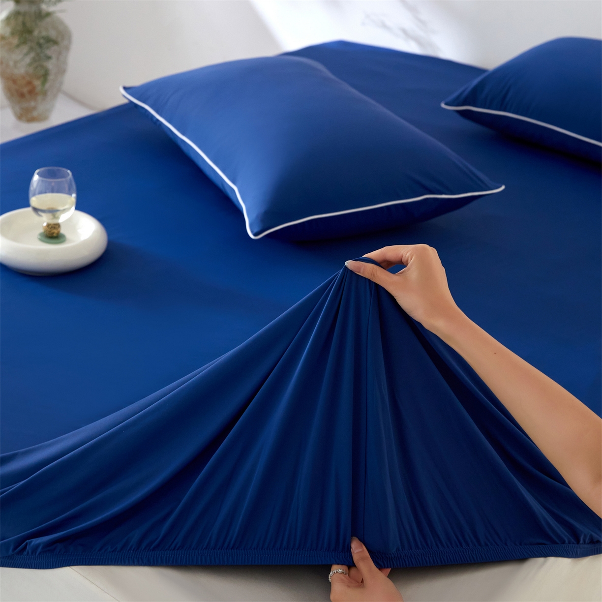 91家纺网 家纺一手货源 找家纺 头等舱  2026新款锦氨A类凉感（165克）床笠 某姆同款	深蓝