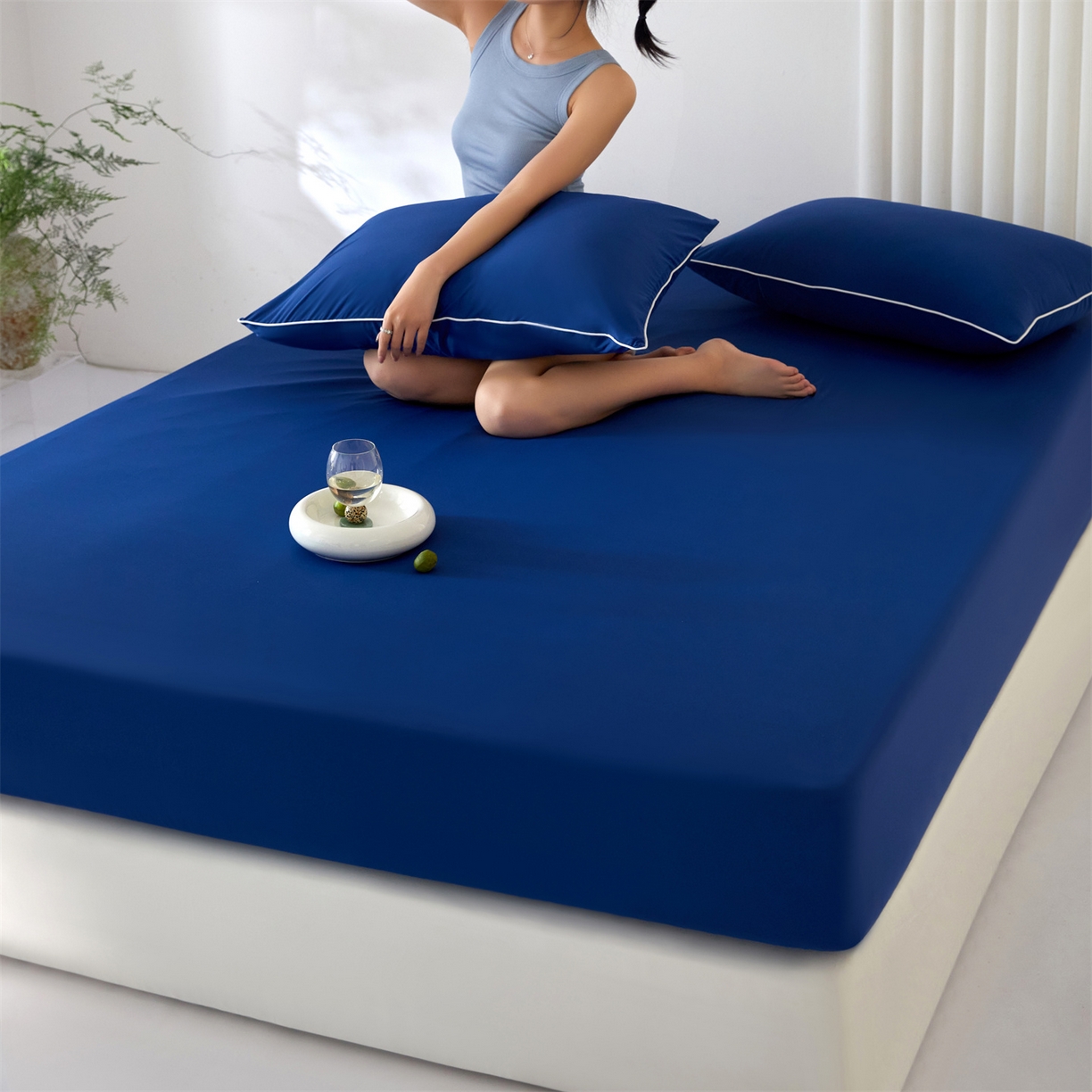 91家纺网 家纺一手货源 找家纺 头等舱  2026新款锦氨A类凉感（165克）床笠 某姆同款	深蓝